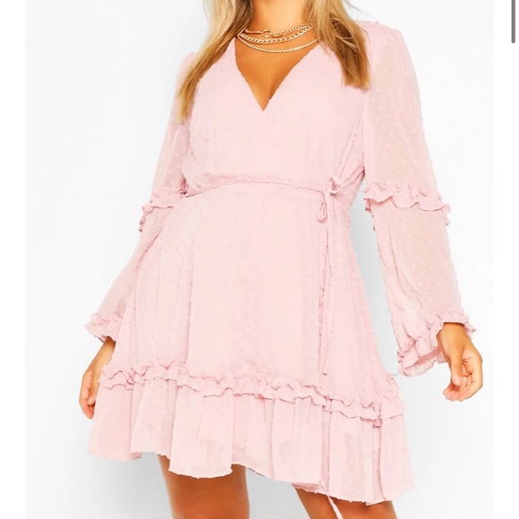 Boohoo Plus Dresses & Skirts - Boohoo Plus Dobby Chiffon Ruffle Skater Dress